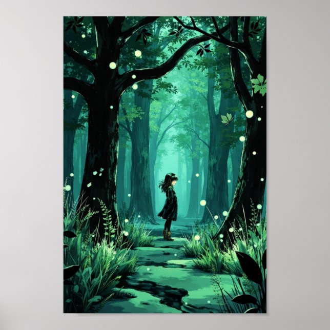 Poster Œuvre d'art murale de l'esprit de la forêt enchant (Devant)