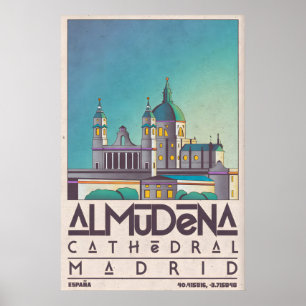Poster Œuvre d'art murale de Madrid silhouette de la cath