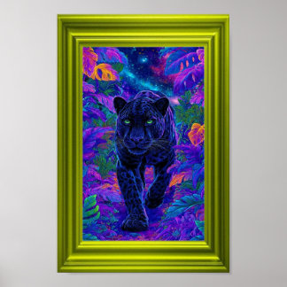 Poster Œuvre d'art murale de panthère noire avec des coul