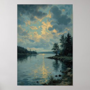 Poster Œuvre d'art murale de paysage de lac Moody antique