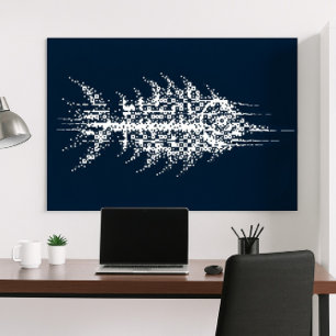 Poster Œuvre d'art murale de poisson blanc Pixel Glitch