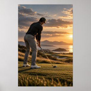 Poster Œuvre d'art murale de terrain de golf au coucher d