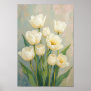 Poster Œuvre d'art murale de tulipe blanche vintage d'été