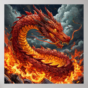 Poster Œuvre d'art murale Dragon enflammé   Créature de f