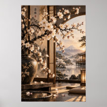 Œuvre d'art murale du jardin japonais White Blosso