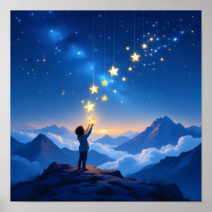 Poster Œuvre d'art murale enfant étoile ciel nocturne rêv