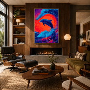 Poster Œuvre d'art murale expressionniste dauphin vague c