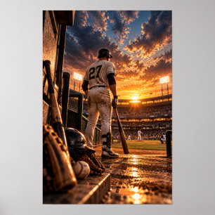 Poster Œuvre d'art murale Joueur de baseball au coucher d