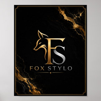 Poster Œuvre d'art murale Luxe Noir & Or FoxStylo Logo –