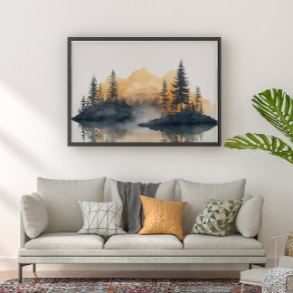 Poster Œuvre d'art murale minimaliste zen Misty Peaks