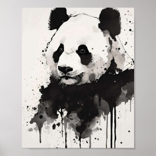 Poster Œuvre d'art murale Panda Abstrait – Encre noire et