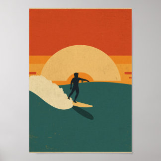Poster Œuvre d'art murale Rétro Surf Côtière Coucher de s