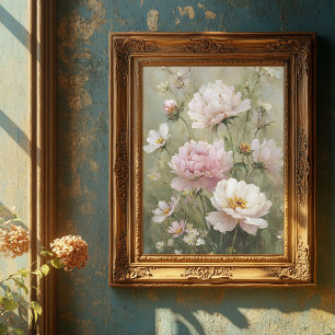 Poster Œuvre d'art murale rose pastel de fleurs sauvages