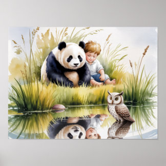 POSTER ŒUVRE D'ART ORIGINALE AQUARELLE D'ANIMAUX SE RELAX