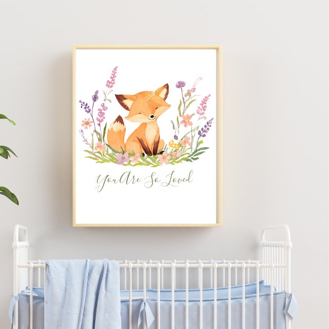 Poster Oeuvre d'art personnalisée pour la nurserie de béb (Personalized Baby Fox Nursery Wall Art. Add your text or babies name. Baby shower gift, new baby gif)