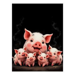 Poster Œuvre d'art porcine – Truie et porcelets