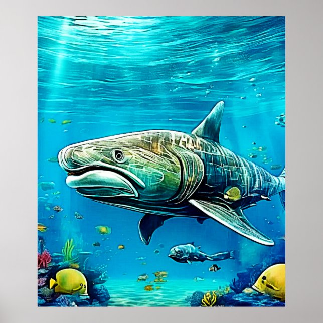 Poster Œuvre d'art prédateur océanique requin (Devant)