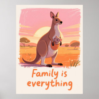 Poster Œuvre d'art sur la famille de kangourous au couche