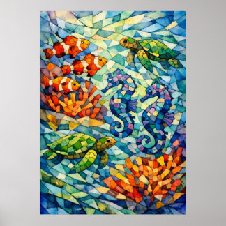 Poster Œuvre d'art sur la vie marine en aquarelle de réci