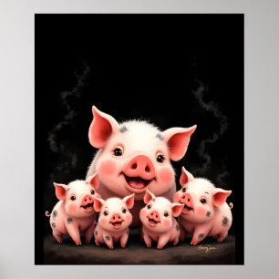 Poster Œuvre d'art sur les porcs – Truie et porcelets