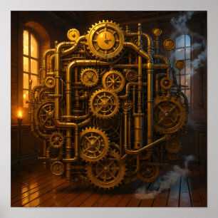 Poster Œuvre d'art sur toile Steampunk Salle de Contrôle