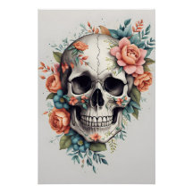Oeuvre d'art unique au crâne floral
