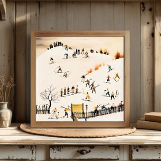 Poster Œuvre d'art vintage sur les skieurs, peinture de p
