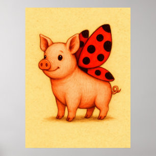 Poster OEuvre murale de cochon, OEuvres de Ladybug