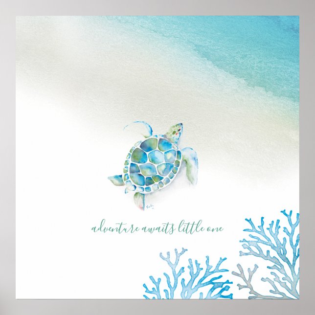Poster OEuvre murale de tortue de mer pour pépinière (Devant)