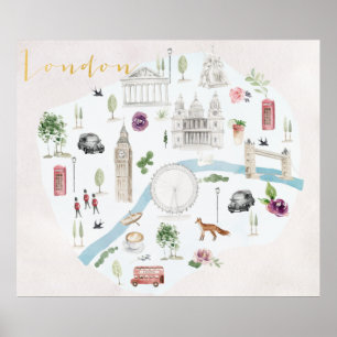 Poster OEuvre murale en aquarelle illustrée de Londres