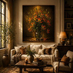Poster Œuvre murale Lily flamme – Peinture à l'huile flor