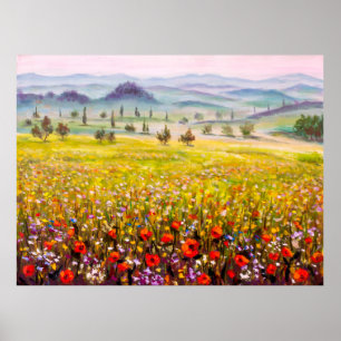 Poster Oeuvre Toscane italienne cyprès paysage avec m
