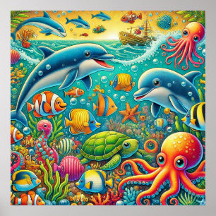 Poster Œuvres d'art murales de récif corallien – Nurserie