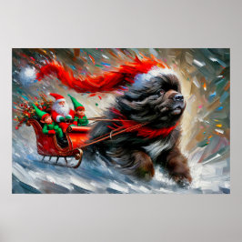Poster of Newfie Pulling Santa's Sleigh