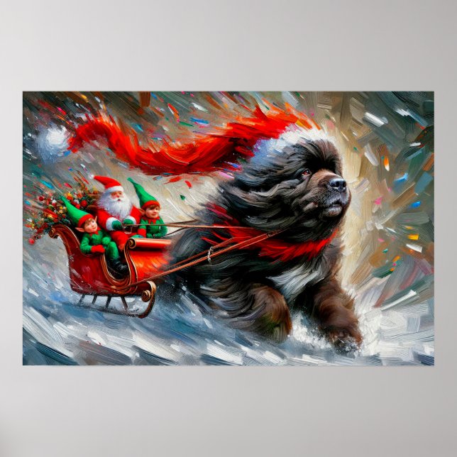 Poster of Newfie Pulling Santa's Sleigh (Vorne)