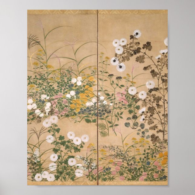 Poster Ogata Korin Flowering Plants à Autumn (Devant)