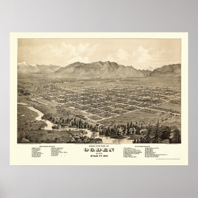 Poster Ogden, UT Carte panoramique - 1875 (Devant)