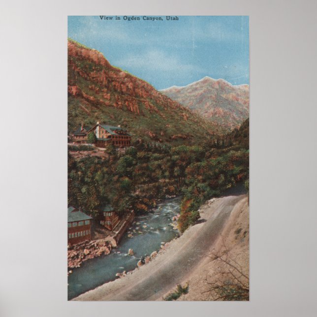 Poster Ogden, Utah - Ogden Canyon Vue & Rivière (Devant)