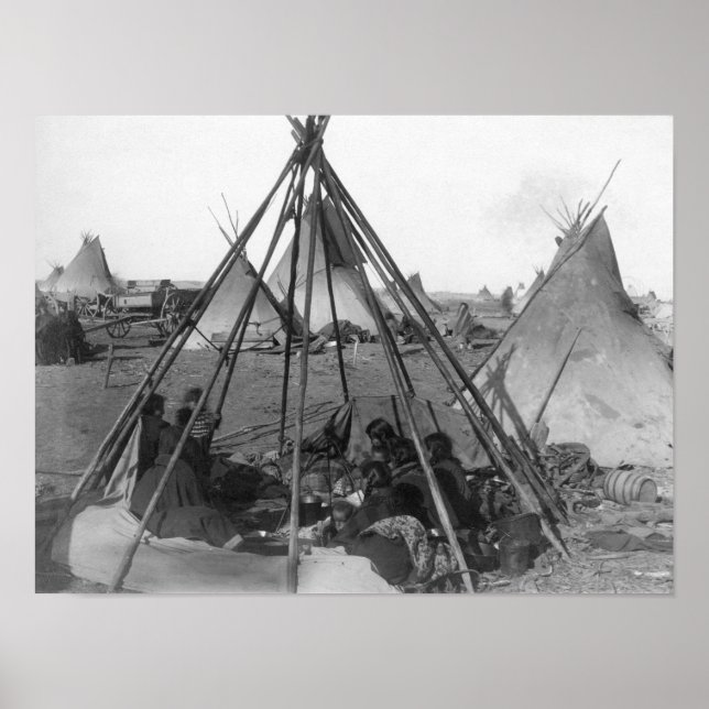 Poster Oglala Femmes et enfants à l'intérieur de Tipi (Devant)