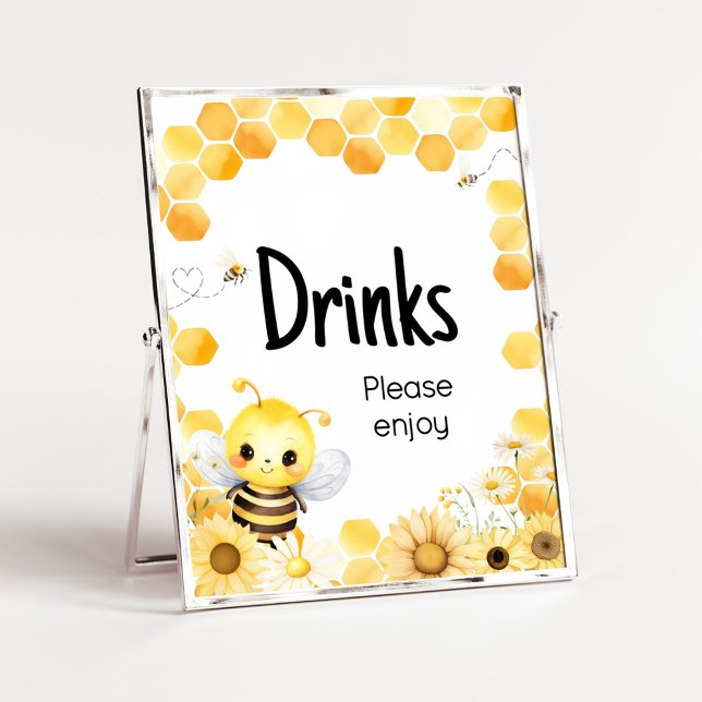 Poster Oh Babee Bee Baby shower Boissons (Oh Babee Baby Shower Drinks Sign)