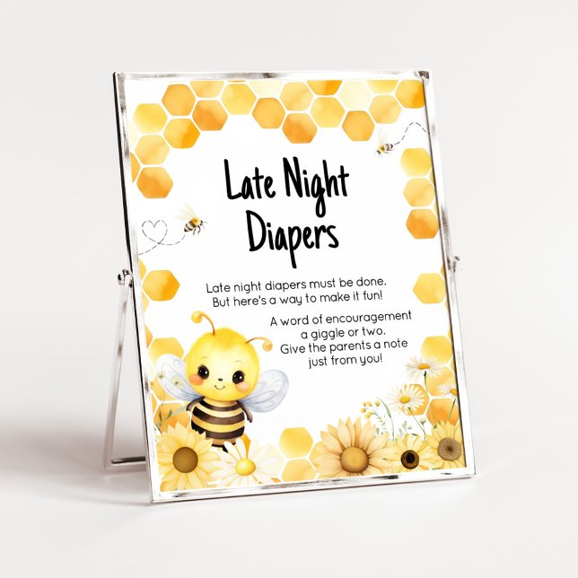 Poster Oh Babee Bee Baby shower Late Night Diapés (Oh Babee Baby Shower Late Night Diapers Sign)