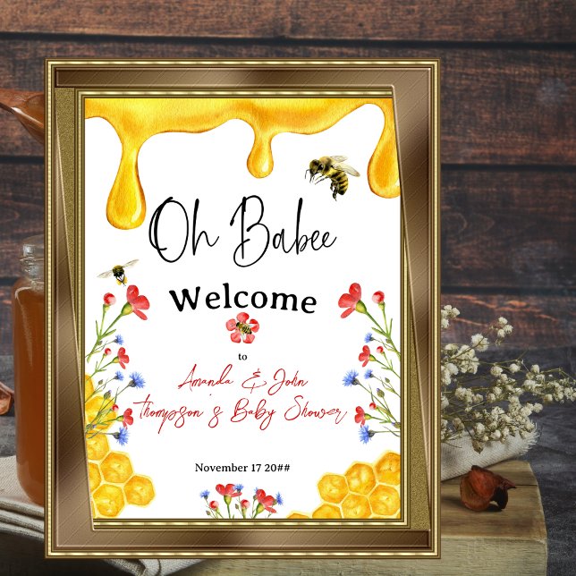 Poster Oh Babee Yellow Bee Floral Baby shower Bienvenue (Créateur téléchargé)
