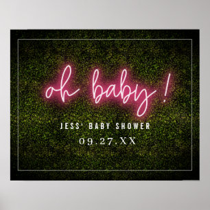 Poster Oh Baby Baby shower en Boxwood rose Neon