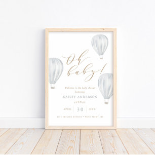 Poster Oh Baby - Baby shower garçon Hot Air Balloon
