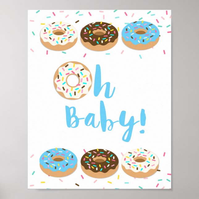 Poster Oh Baby Blue Donut Sprinkle Baby shower Signal (Devant)