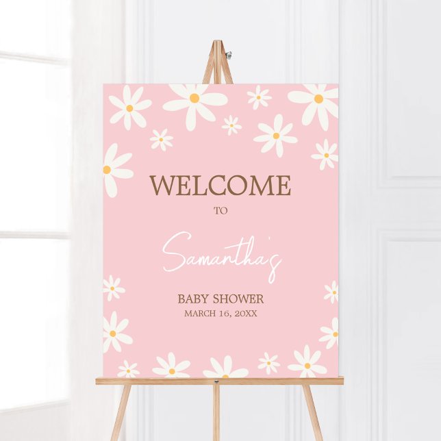 Poster Oh Baby Boho Daisy Baby shower Bienvenue (Retro Daisy Flowers Baby Shower Welcome Sign)