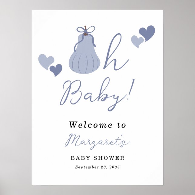 Poster Oh Baby Citrouille Bow Boy Baby shower Bienvenue (Devant)