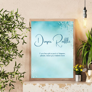 Poster Oh bébé aqua bleu baby shower diaper signe de tomb