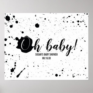 Poster Oh Bébé Noir + Blanc Splatter Unisex Baby shower