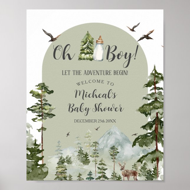 Poster Oh Boy Adventure Pine Forest Baby shower Bienvenue (Devant)